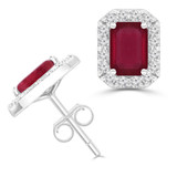 Emerald Red Ruby & Round Diamond Emerald Halo Stud Earrings in White Gold (MDR220071)