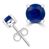 Round Blue Sapphire Solitaire Stud Earrings in White Gold (MDR220092)