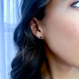 Round Blue Sapphire Solitaire Stud Earrings in White Gold (MDR220092)