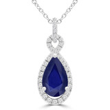 Pear Blue Sapphire & Round Diamond Infinity Halo Pendant Necklace in White Gold (MDR220147)
