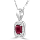 Cushion Red Ruby & Round Diamond Claw Prong Cushion Halo Pendant Necklace in White Gold (MDR220156)
