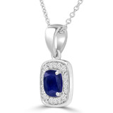 Cushion Blue Sapphire & Round Diamond Claw Prong Cushion Halo Pendant Necklace in White Gold (MDR220157)