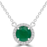Round Green Emerald & Round Diamond Halo Necklace in White Gold (MDR220193)