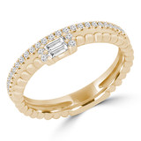 Baguette Diamond Split Beaded Semi-Eternity Anniversary Wedding Band Ring in Yellow Gold (MDR230036)