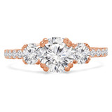Round Diamond Three-Stone Engagement Ring in Rose Gold with Accents (MVSX1022-R)