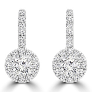 Round Diamond Halo Drop/Dangle Earrings in White Gold (MD220349) Round Diamond Halo Drop/Dangle Earrings in White Gold (MD220349)