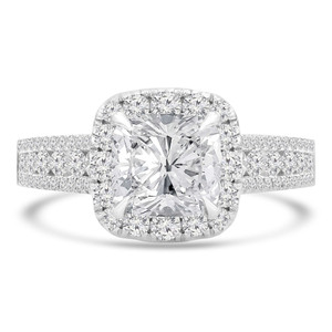 Cushion Diamond Cathedral Three-row Cushion Halo Engagement Ring in White Gold (MD220291)
