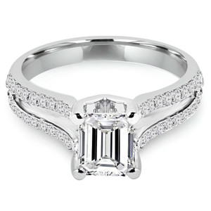 Emerald Diamond Solitaire with Accents Engagement Ring in White Gold (MD160016)