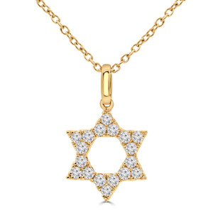 Round Diamond Star of David Symbolic Pendant Necklace in Yellow Gold (MD250370)