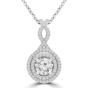 Round Diamond Double Halo Pendant Necklace in White Gold (MD220410)