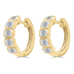 Emerald Lab Created Diamond  Bezel Set Huggie Earrings in Yellow Gold (MD250309)