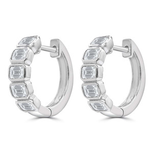 Emerald Lab Created Diamond  Bezel Set Hoop Huggie Earrings in White Gold (MD250388)