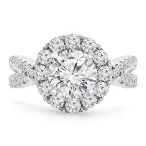 Round Lab Created Diamond  Twisted Split-shank Halo Engagement Ring in White Gold (MD240114) Round Lab Created Diamond  Twisted Split-shank Halo Engagement Ring in White Gold (MD240114)