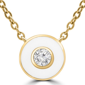 Round Diamond Bezel Set White Enameled Necklace in Yellow Gold (MD190325)