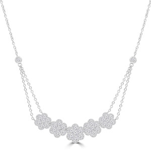 Round Diamond Floral Halo Necklace in White Gold 18 inch (MD210221)