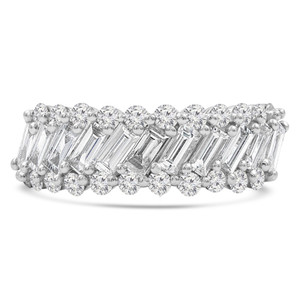 Baguette Diamond Three-row Cocktail Anniversary Band Ring in White Gold (MD210236)