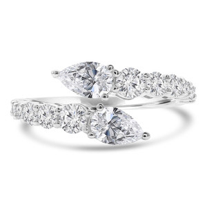 Pear Lab Created Diamond  Dual Center Open Bypass Cocktail Ring in White Gold (MD250249) Pear Lab Created Diamond  Dual Center Open Bypass Cocktail Ring in White Gold (MD250249)
