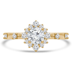 Round Diamond Floral Halo Engagement Ring in Yellow Gold (MD250031)