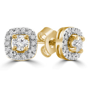 Round Diamond Halo Stud Earrings in Yellow Gold (MD210248) Round Diamond Halo Stud Earrings in Yellow Gold (MD210248)