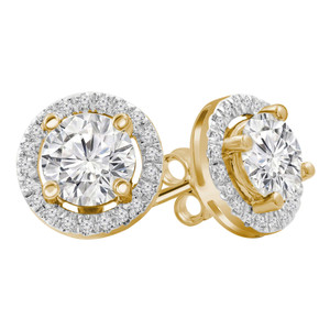 Round Diamond Halo Stud Earrings in Yellow Gold (MD210279) Round Diamond Halo Stud Earrings in Yellow Gold (MD210279)