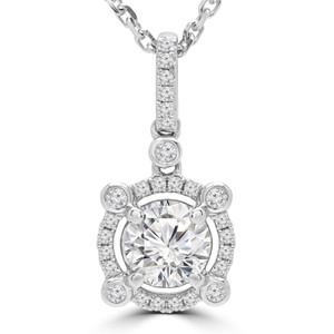 Round Diamond Halo Pendant Necklace in White Gold (MD190520) Round Diamond Halo Pendant Necklace in White Gold (MD190520)
