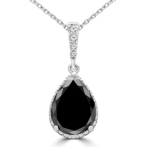 Pear Black Diamond Pear Halo Pendant Necklace in White Gold (MD240026) Pear Black Diamond Pear Halo Pendant Necklace in White Gold (MD240026)