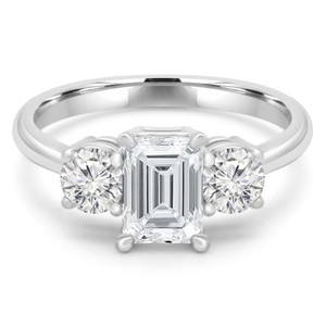 Emerald Diamond 4-Prong Three-Stone Engagement Ring in White Gold (MD200010)