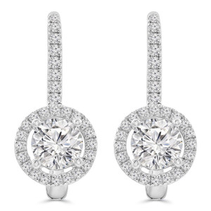 Round Lab Created Diamond  Halo Drop/Dangle Earrings in White Gold (MD250399) Round Lab Created Diamond  Halo Drop/Dangle Earrings in White Gold (MD250399)