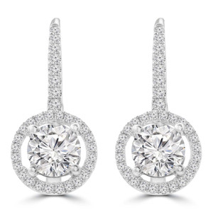 Round Lab Created Diamond  Halo Drop/Dangle Earrings in White Gold (MD250400) Round Lab Created Diamond  Halo Drop/Dangle Earrings in White Gold (MD250400)