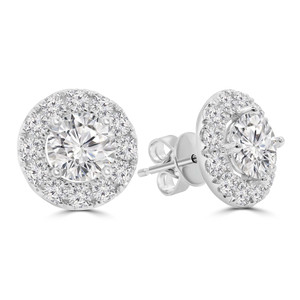 Round Lab Created Diamond  Halo Stud Earrings in White Gold (MD250398)