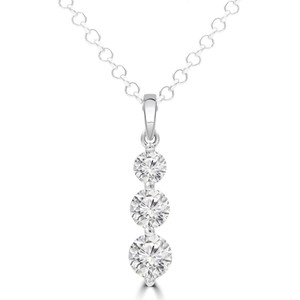Round Diamond Three-Stone Pendant Necklace in White Gold (MD210270)