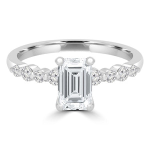 Emerald Diamond Solitaire with Accents Engagement Ring in White Gold (MD200039)