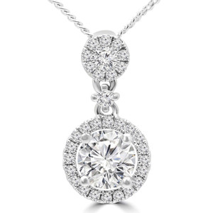 Round Diamond Halo Pendant Necklace in White Gold (MD180485)