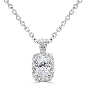 Oval Diamond Cushion Halo Solitaire with Accents Pendant Necklace in White Gold (MD250345) Oval Diamond Cushion Halo Solitaire with Accents Pendant Necklace in White Gold (MD250345)