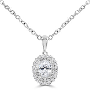 Oval Diamond Double Halo Solitaire with Accents Pendant Necklace in White Gold (MD250344) Oval Diamond Double Halo Solitaire with Accents Pendant Necklace in White Gold (MD250344)