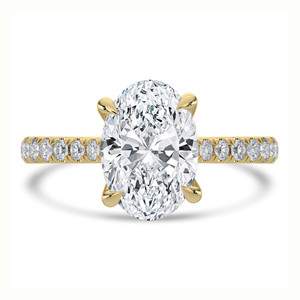 Oval Lab Created Diamond  Cathedral Solitaire with Accents Engagement Ring in Yellow Gold (MD250401) Oval Lab Created Diamond  Cathedral Solitaire with Accents Engagement Ring in Yellow Gold (MD250401)