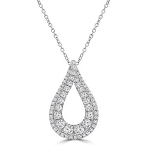 Round Diamond 2-Row Teardrop Other Pendant Necklace in White Gold (MD250364)