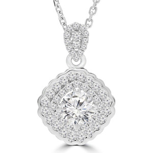 Round Diamond Double Cushion Halo Pendant Necklace in White Gold (MD190527)