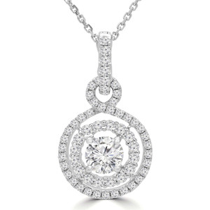 Round Diamond Double Halo Infinity Pendant Necklace in White Gold (MD190528)