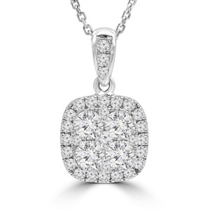 Round Diamond Cluster Cushion Halo Pendant Necklace in White Gold (MD190306) Round Diamond Cluster Cushion Halo Pendant Necklace in White Gold (MD190306)