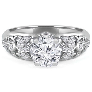 Round Lab Created Diamond  Vintage Floral Solitaire with Accents Engagement Ring in White Gold (MD240188)