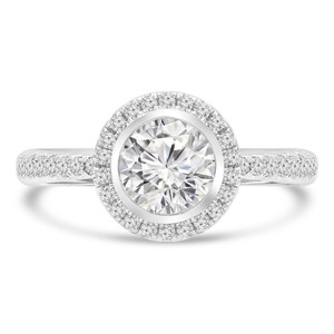 Round Diamond Open Bridge Bezel Set Halo Engagement Ring in White Gold with Accents (MD230131)