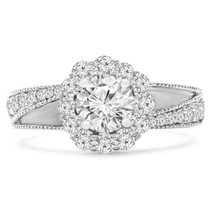 Round Lab Created Diamond  Split-shank Floral Halo Engagement Ring in White Gold (MD240182) Round Lab Created Diamond  Split-shank Floral Halo Engagement Ring in White Gold (MD240182)