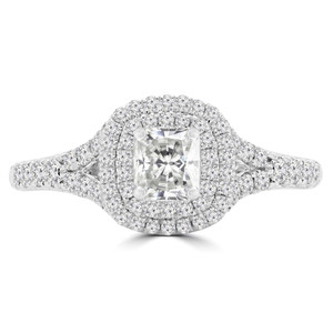Radiant Diamond High Set Cathedral Split-Shank Double Cushion Halo Engagement Ring in White Gold with Accents (MD220151)