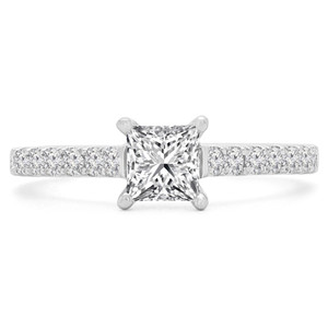 Princess Diamond Shared Prong Cathedral Solitaire with Accents Engagement Ring in White Gold (MD220175) Princess Diamond Shared Prong Cathedral Solitaire with Accents Engagement Ring in White Gold (MD220175)