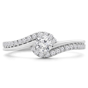 Round Diamond Bypass Solitaire with Accents Engagement Ring in White Gold (MD200504)