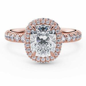 Cushion Diamond Rollover Halo Engagement Ring in Rose Gold with Hidden Bridge & Basket Accents (MVSLG1611-R)