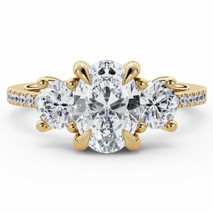 Oval Diamond Three-Stone Engagement Ring in Yellow Gold with Accents (MVSLG1605-Y)