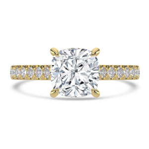 Cushion Diamond 4-Prong Catheral Solitaire with Accents Engagement Ring in Yellow Gold with Hidden Halo and Accents (MVSLG1581-Y)