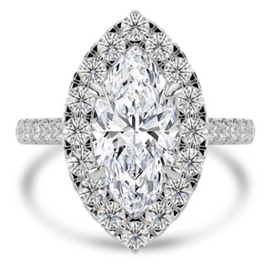 Marquise Diamond 4-Prong Cathedral Halo Engagement Ring in White Gold with Diamond Bridge and Hidden Accents (MVSLG1576-W)